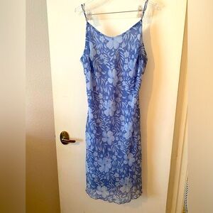 Medium and light blue spaghetti strap dress, PTP 22”, brand Sense, 1X plus size